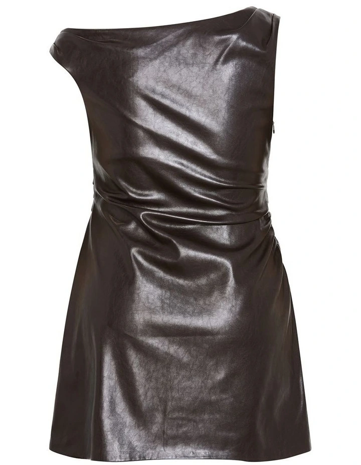 Elianna Faux Leather Mini Dress in Espresso image 4