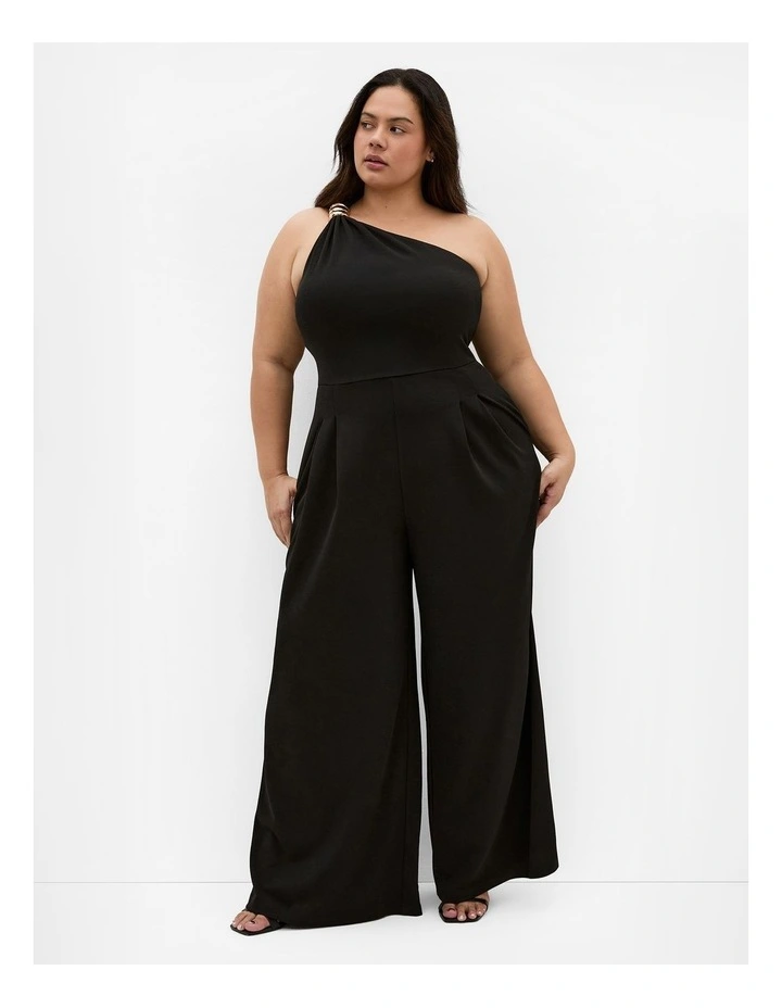 Amber One Shoulder Jumpsuit in Black image 1