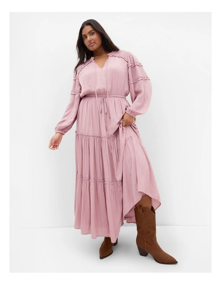 Drama Queen Long Sleeve Maxi Dress in Dusty Pink image 1