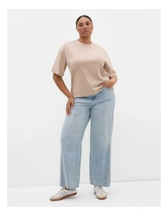 Relaxed Crew Neck Cotton Tee in Stone