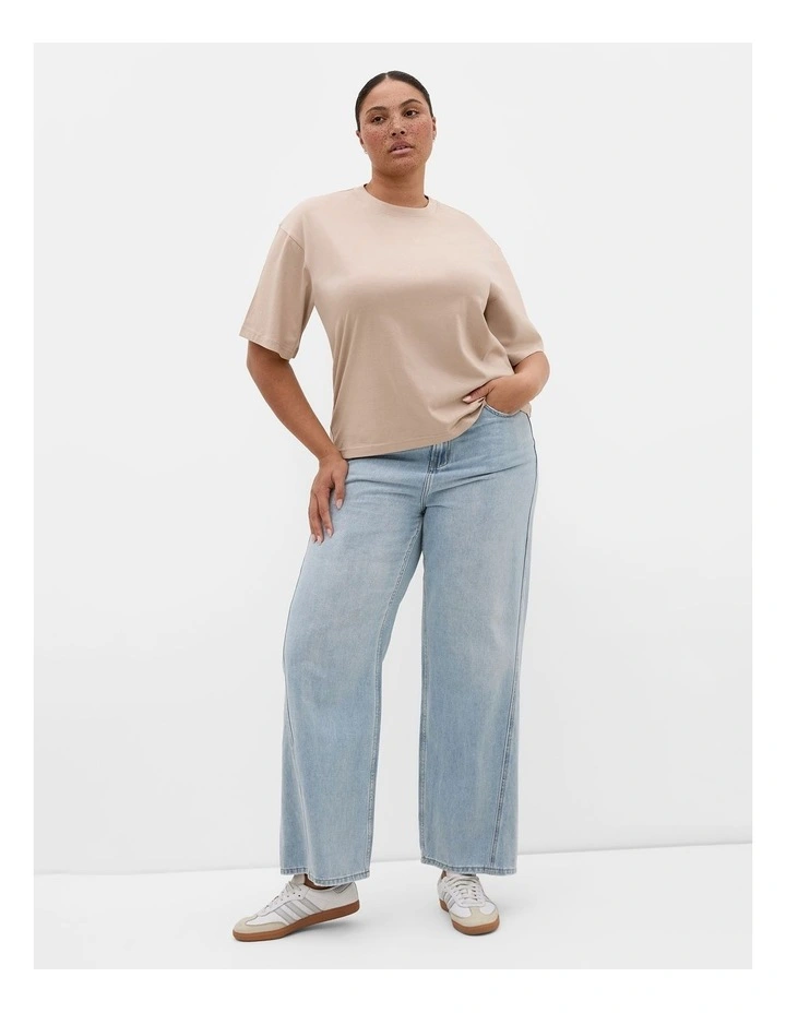 Relaxed Crew Neck Cotton Tee in Stone image 1