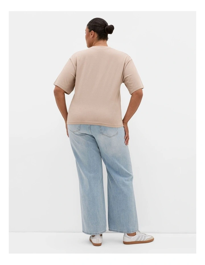 Relaxed Crew Neck Cotton Tee in Stone image 2