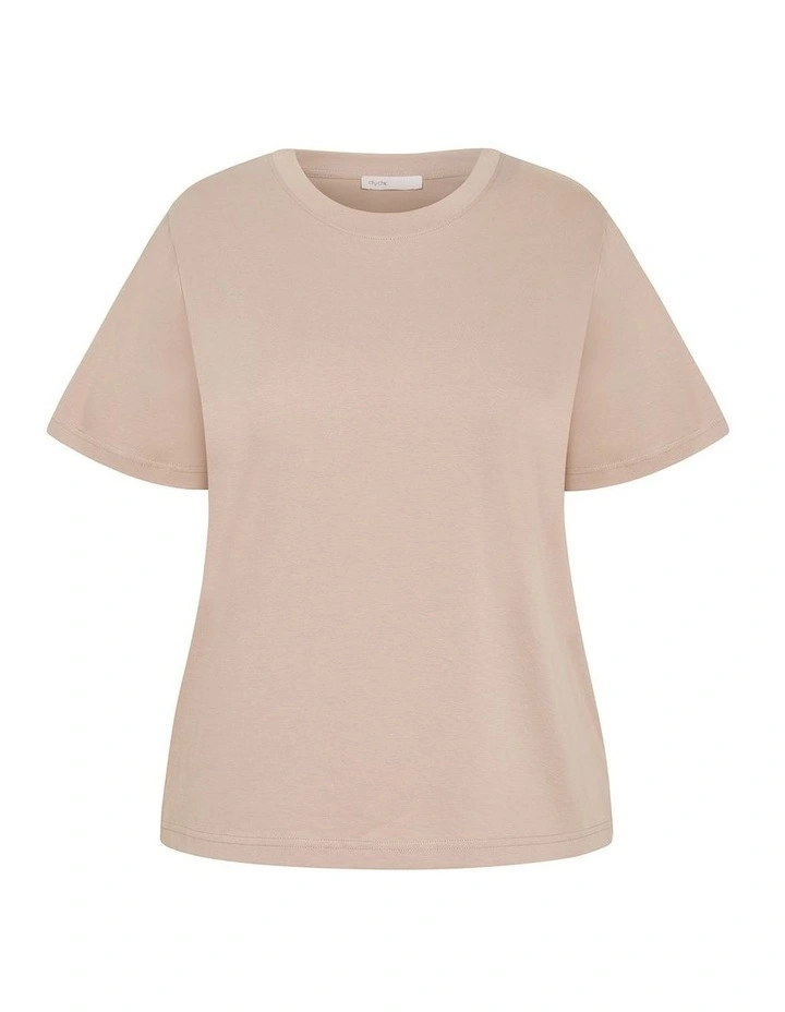 Relaxed Crew Neck Cotton Tee in Stone image 3