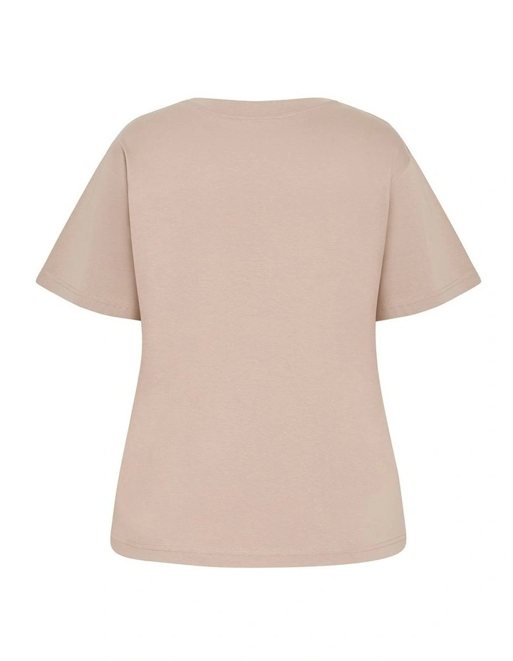 Relaxed Crew Neck Cotton Tee in Stone image 4
