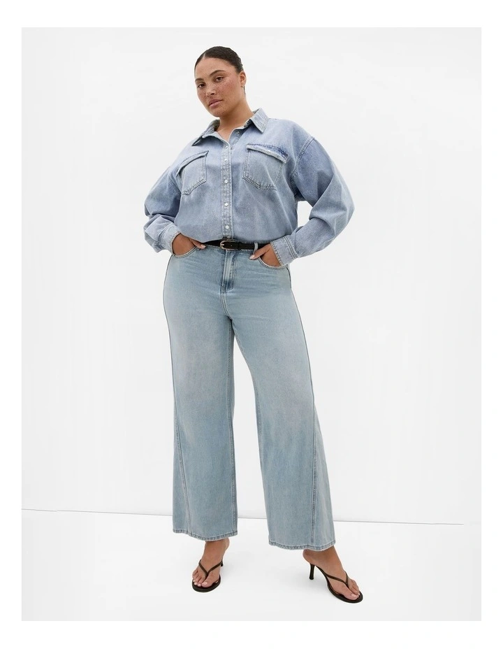 Avril Denim Shacket in Light Stone Wash image 1