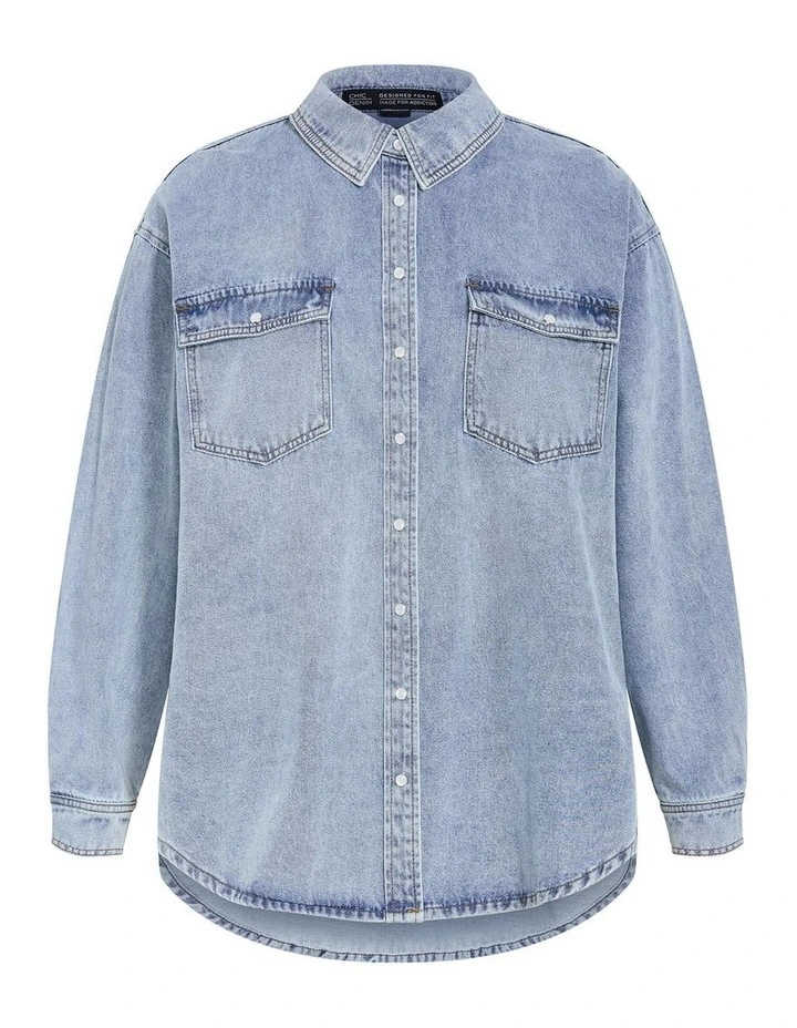 Avril Denim Shacket in Light Stone Wash image 3