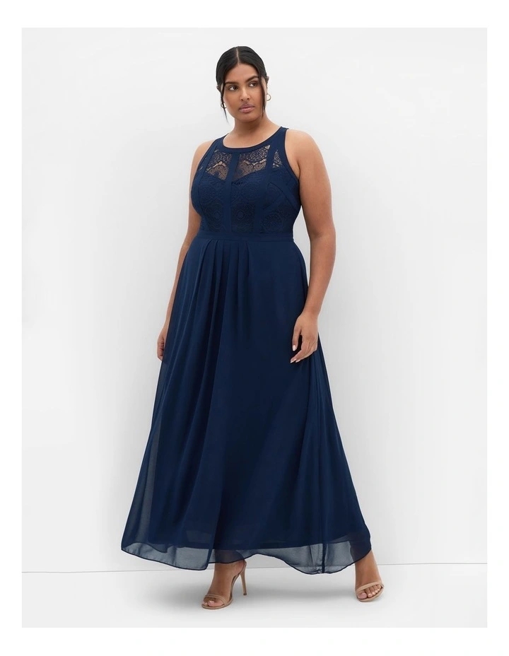 Panelled Bodice Maxi Dress in Navy image 1