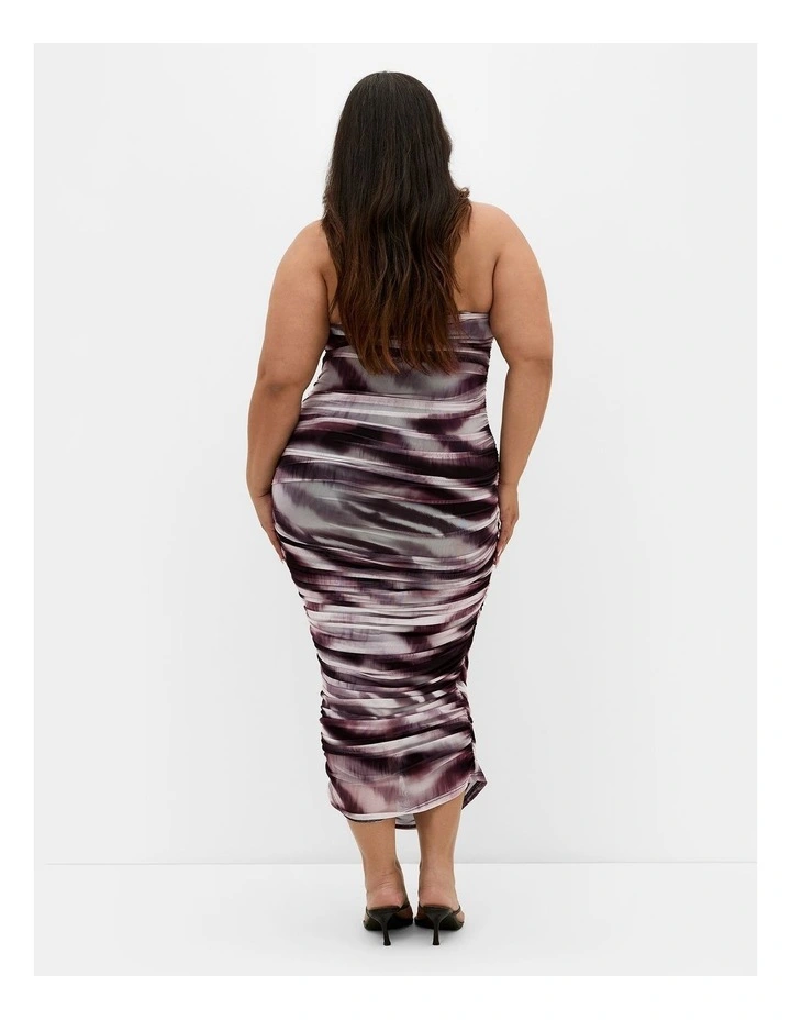 Halo Strapless Ruched Print Dress in Dark Chocolate image 2