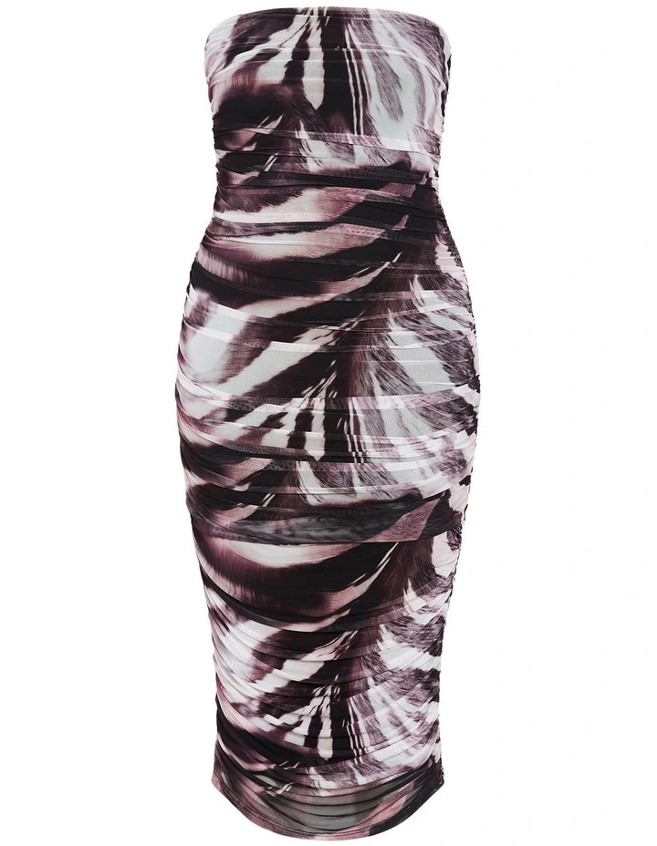 Halo Strapless Ruched Print Dress in Dark Chocolate image 3