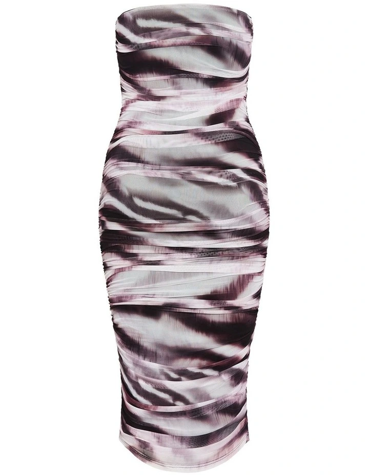 Halo Strapless Ruched Print Dress in Dark Chocolate image 4