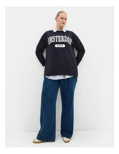 Oversized Amsterdam Long Sleeve Cotton Tee in Navy