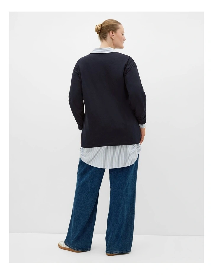 Oversized Amsterdam Long Sleeve Cotton Tee in Navy image 2