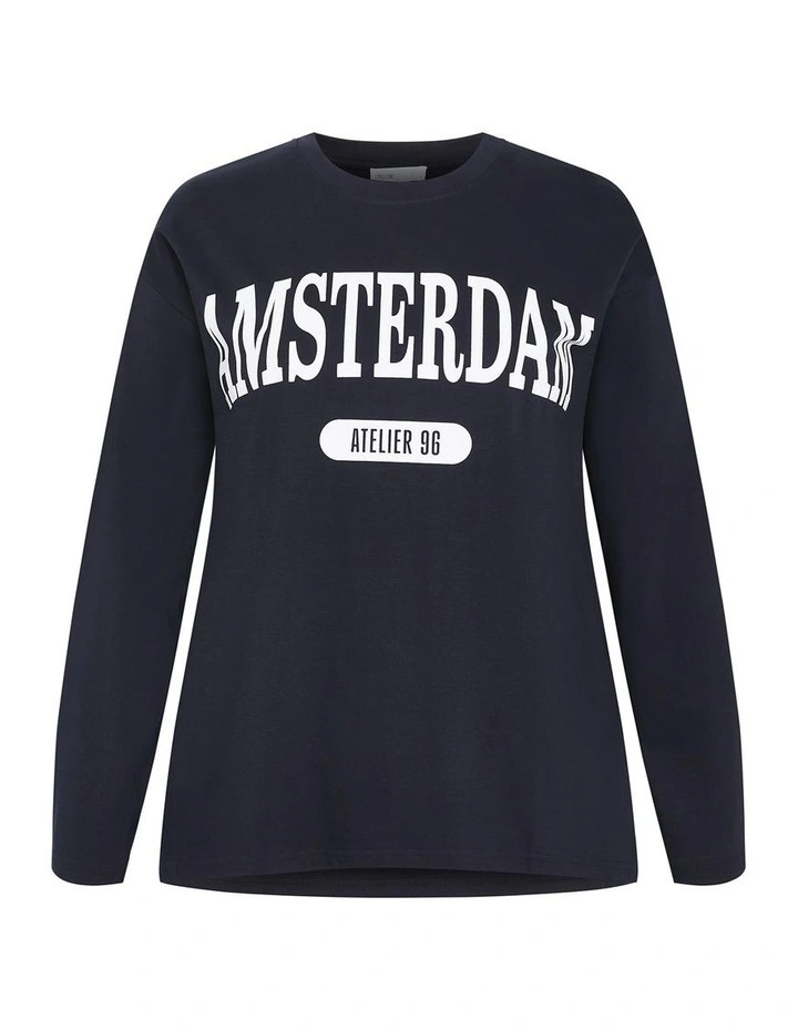 Oversized Amsterdam Long Sleeve Cotton Tee in Navy image 3