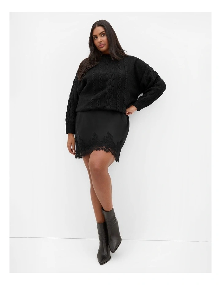 Lace Trim Mini Skirt in Black image 1