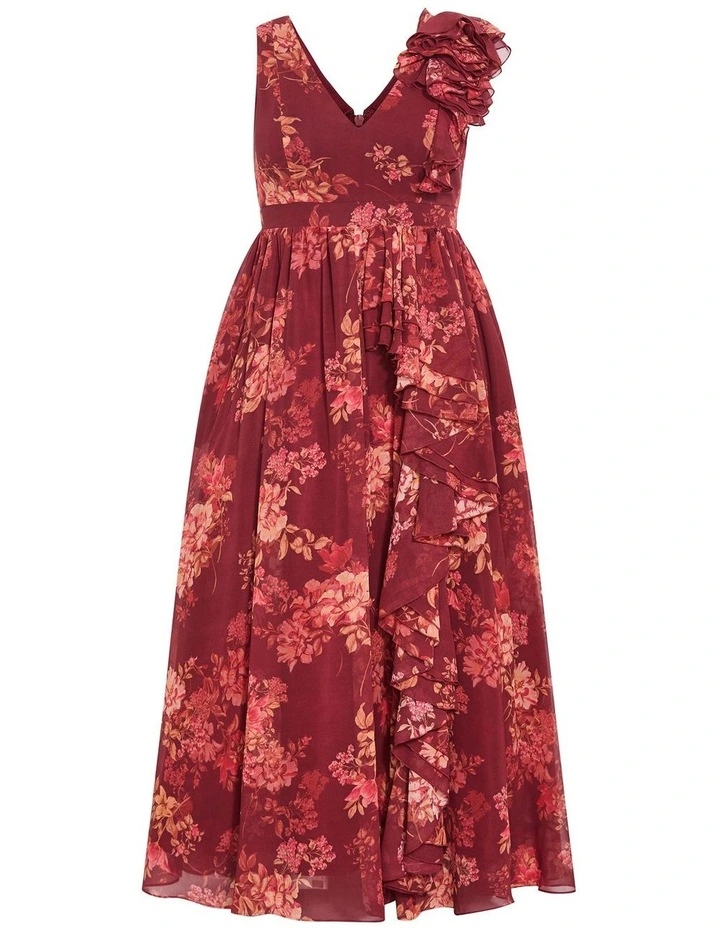 Mystique Print Ruffle Maxi Dress in Rust image 3
