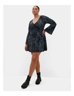 Devore Flock Print Mini Dress in Smoke