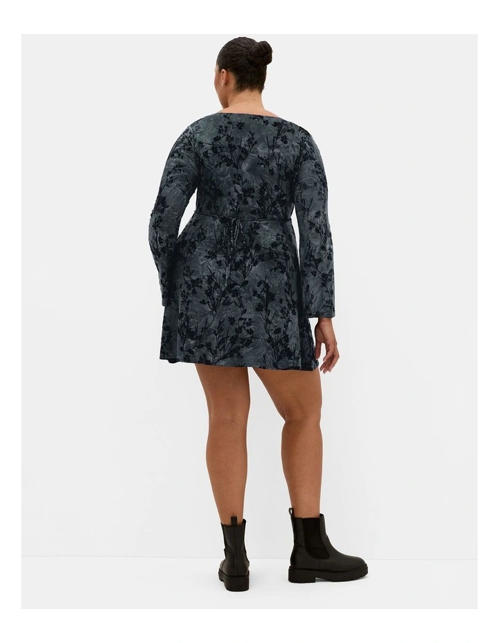 Devore Flock Print Mini Dress in Smoke image 2