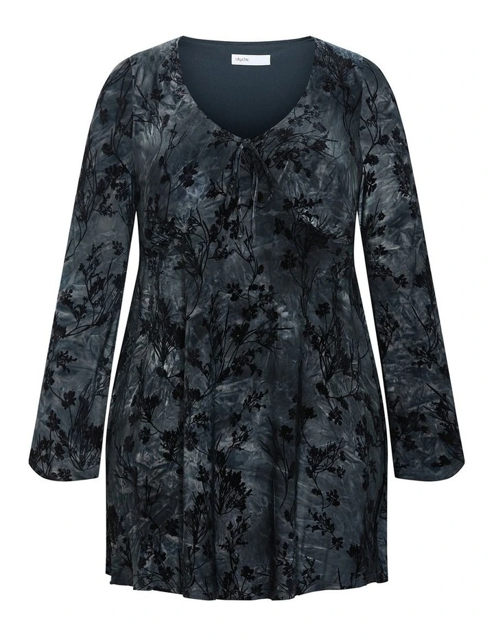 Devore Flock Print Mini Dress in Smoke image 3