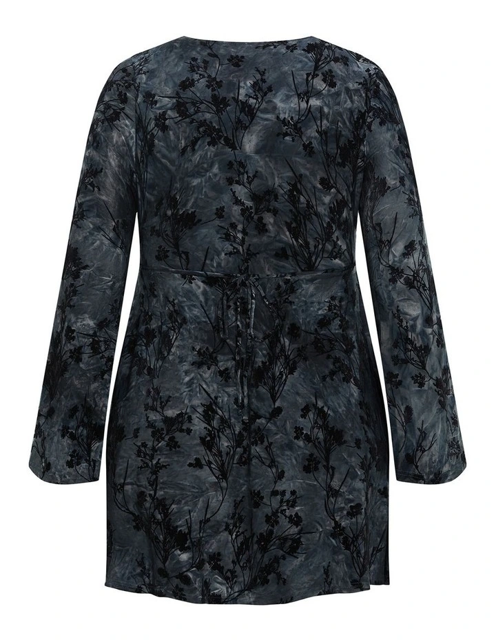 Devore Flock Print Mini Dress in Smoke image 4