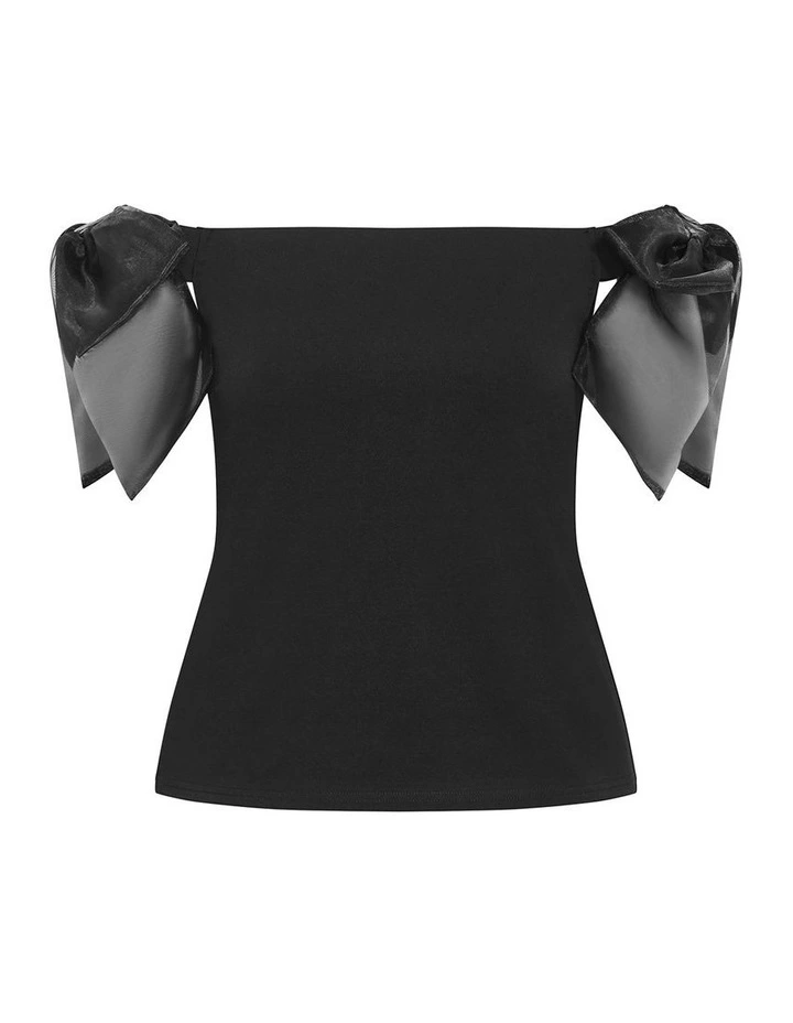 Macie Bow Detail Top in Black image 3