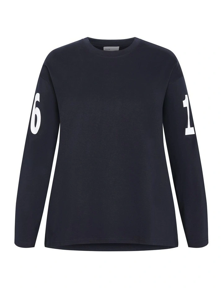 Oversized Brklyn Long Sleeve Cotton Tee in Navy image 3