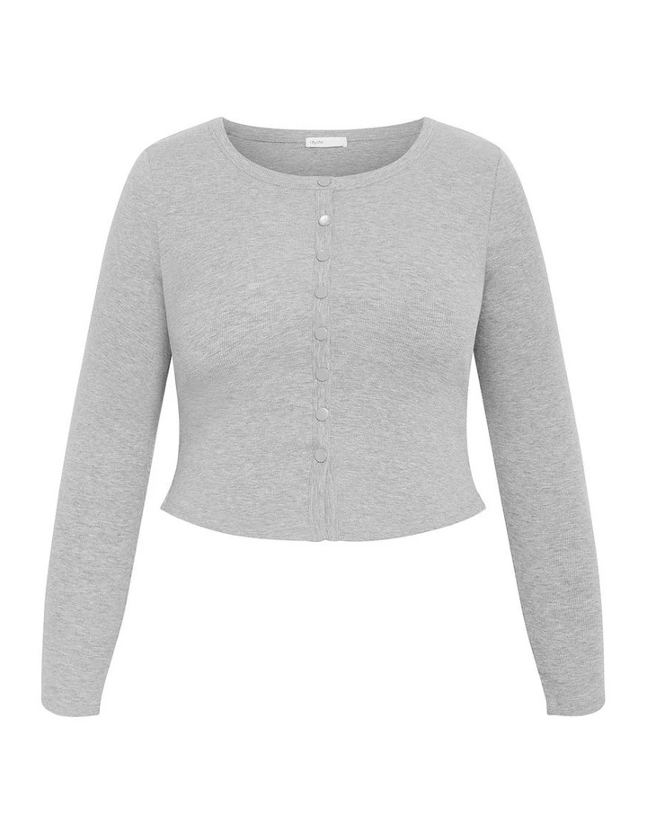 Lily Button Through Rib Top in Grey Marle image 3