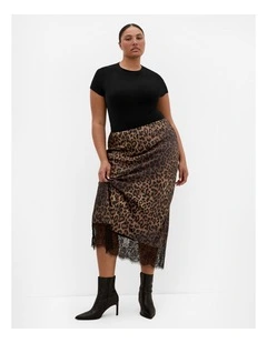 Envious Leopard Print Lace Hem Skirt in Chocolate