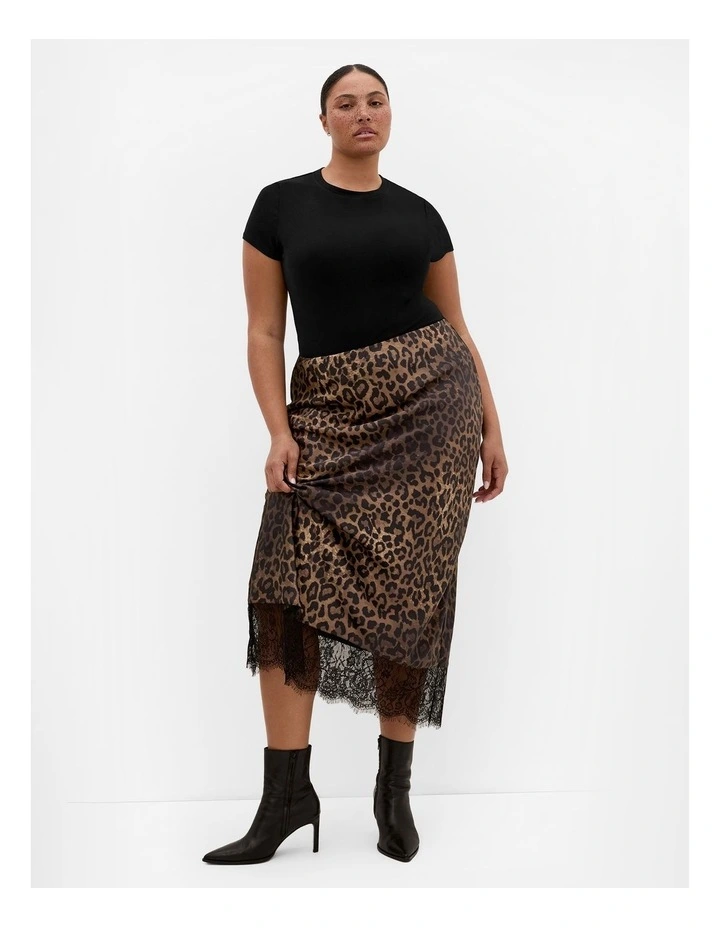 Envious Leopard Print Lace Hem Skirt in Chocolate image 1