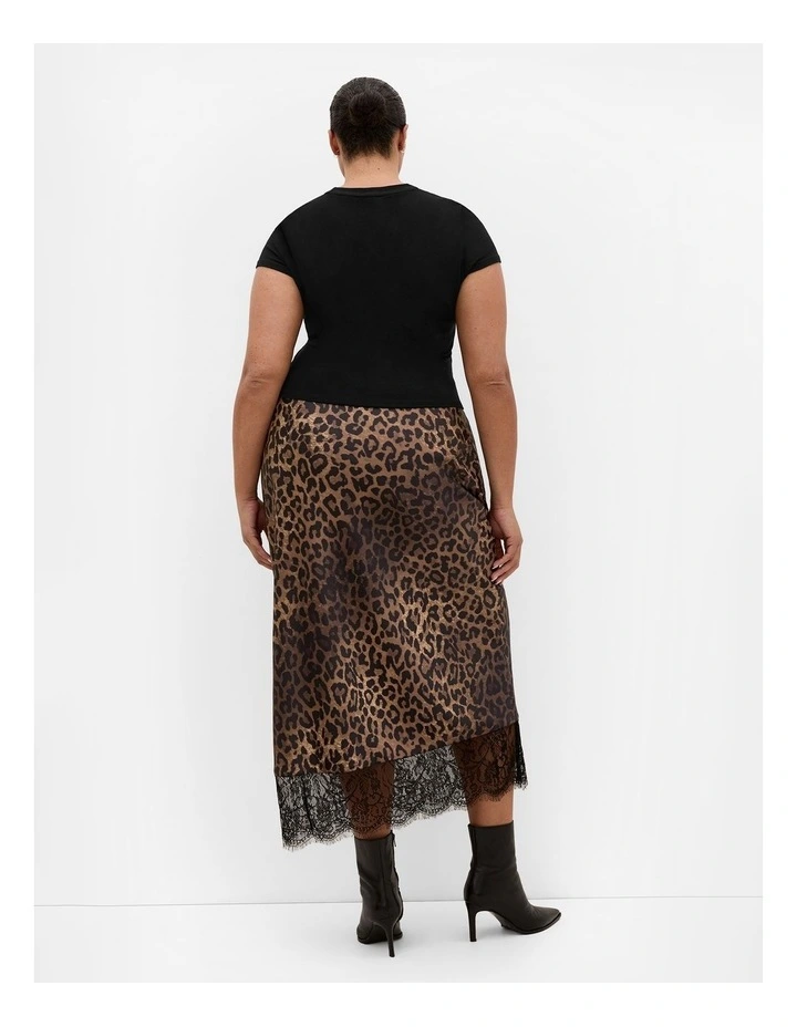 Envious Leopard Print Lace Hem Skirt in Chocolate image 2