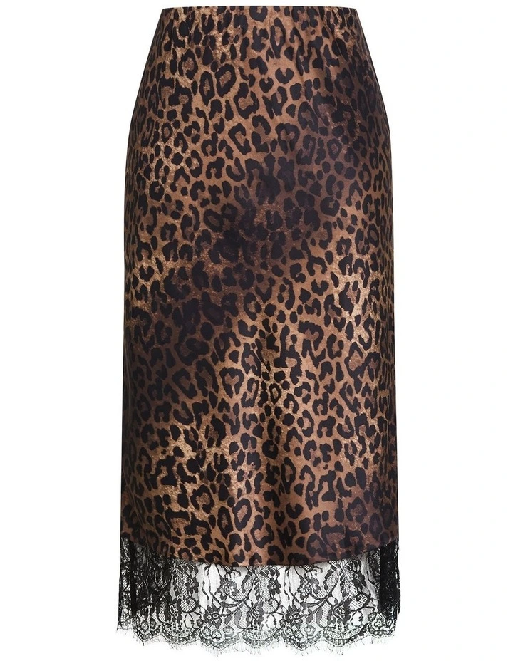 Envious Leopard Print Lace Hem Skirt in Chocolate image 3