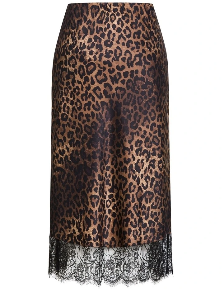 Envious Leopard Print Lace Hem Skirt in Chocolate image 4