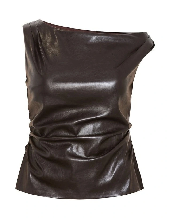 Elianna Faux Leather Top in Espresso image 3