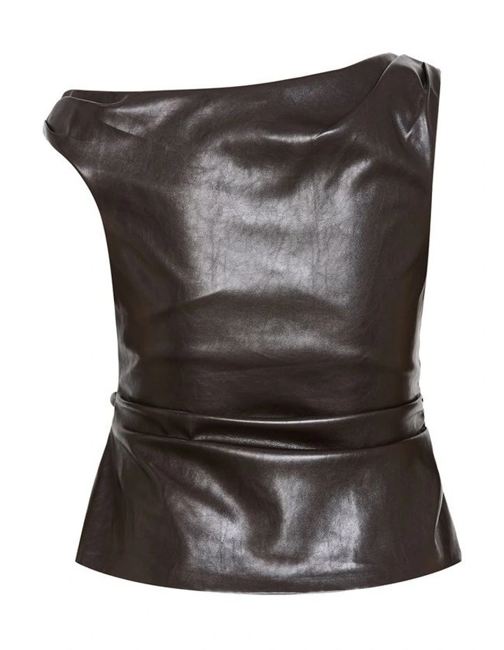 Elianna Faux Leather Top in Espresso image 4