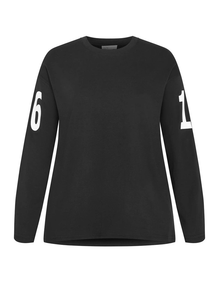 Oversized Brklyn Long Sleeve Cotton Tee in Black image 3