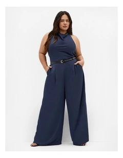 Clara Halter Wide Leg Jumpsuit in Navy