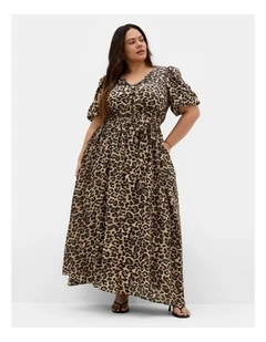 Felicity Leopard Print Maxi Dress in Chocolate