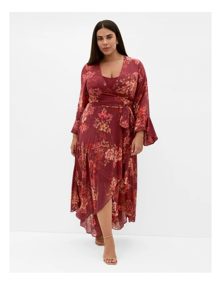 Bloom Print Wrap Maxi Dress in Rust image 1