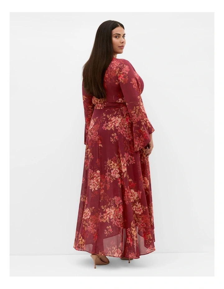 Bloom Print Wrap Maxi Dress in Rust image 2