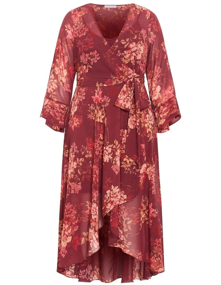 Bloom Print Wrap Maxi Dress in Rust image 3