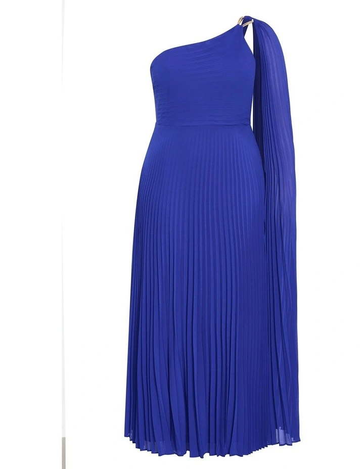 Eloura One Shoulder Pleat Maxi Dress in Deep Ocean image 3