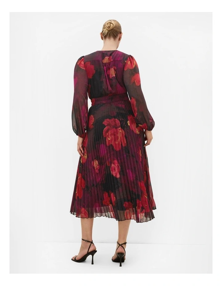 Gia Floral Print Pleat Dress in Ruby image 2