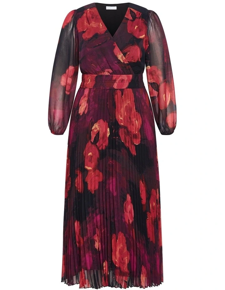 Gia Floral Print Pleat Dress in Ruby image 3