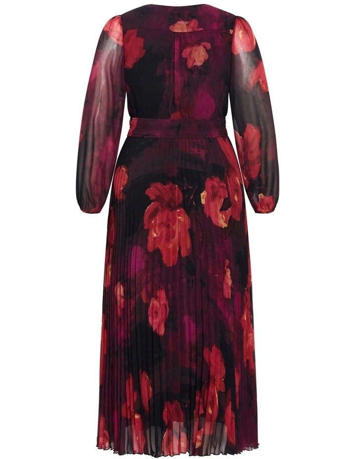 Gia Floral Print Pleat Dress in Ruby image 4