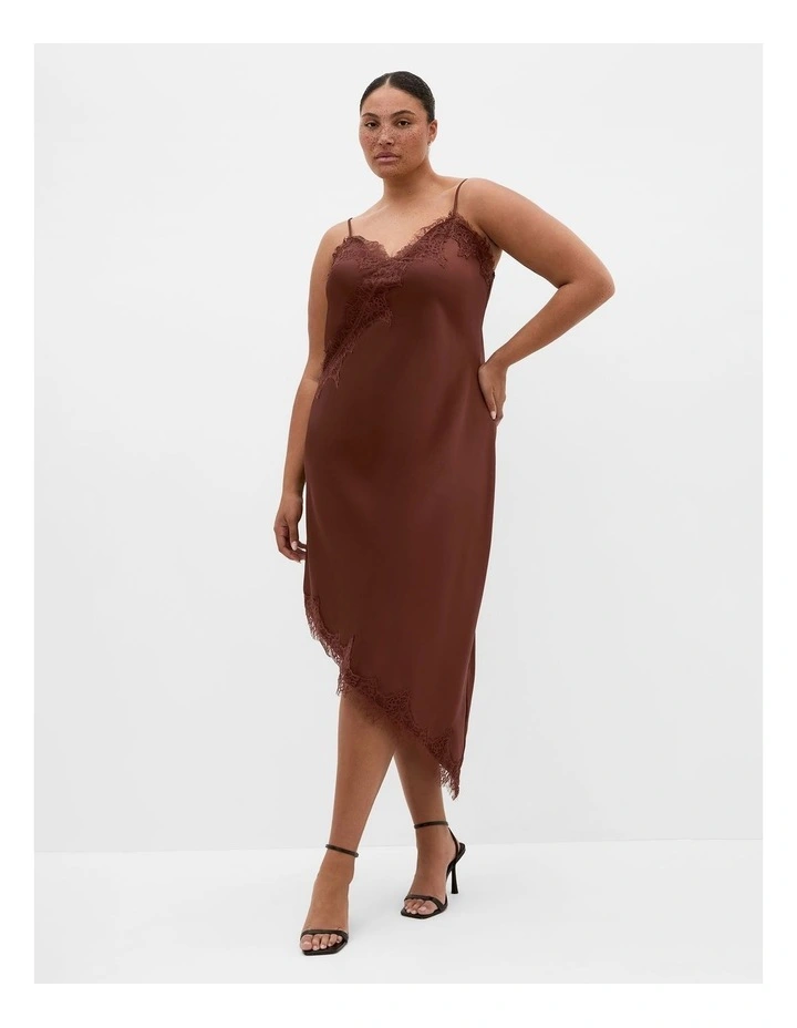 Lace Trim Asymmetrical Hem Dress in Light Espresso image 1