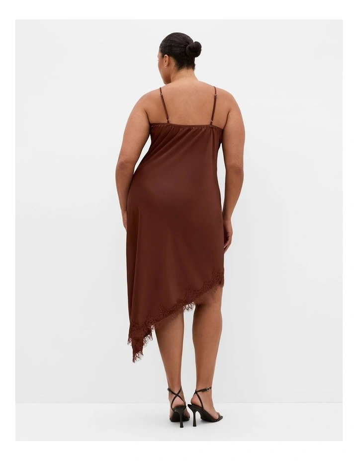 Lace Trim Asymmetrical Hem Dress in Light Espresso image 2