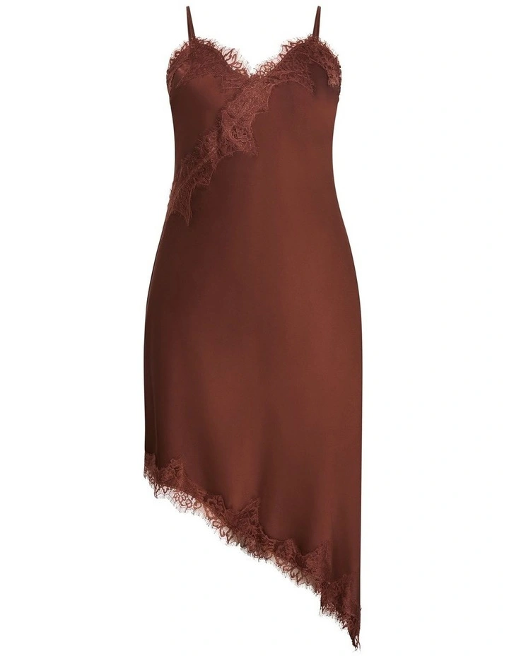 Lace Trim Asymmetrical Hem Dress in Light Espresso image 3