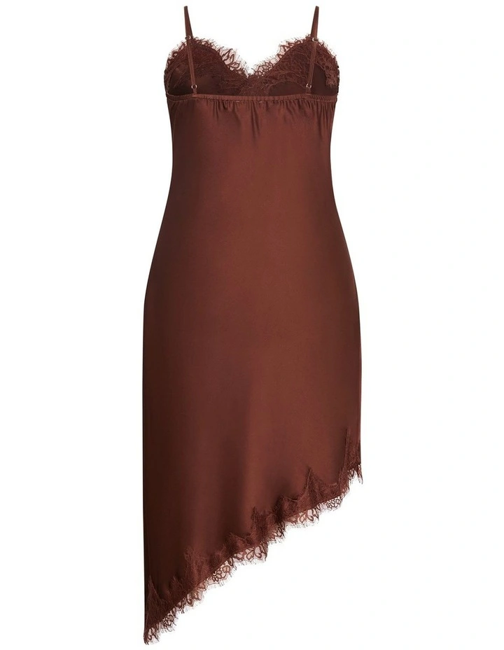 Lace Trim Asymmetrical Hem Dress in Light Espresso image 4