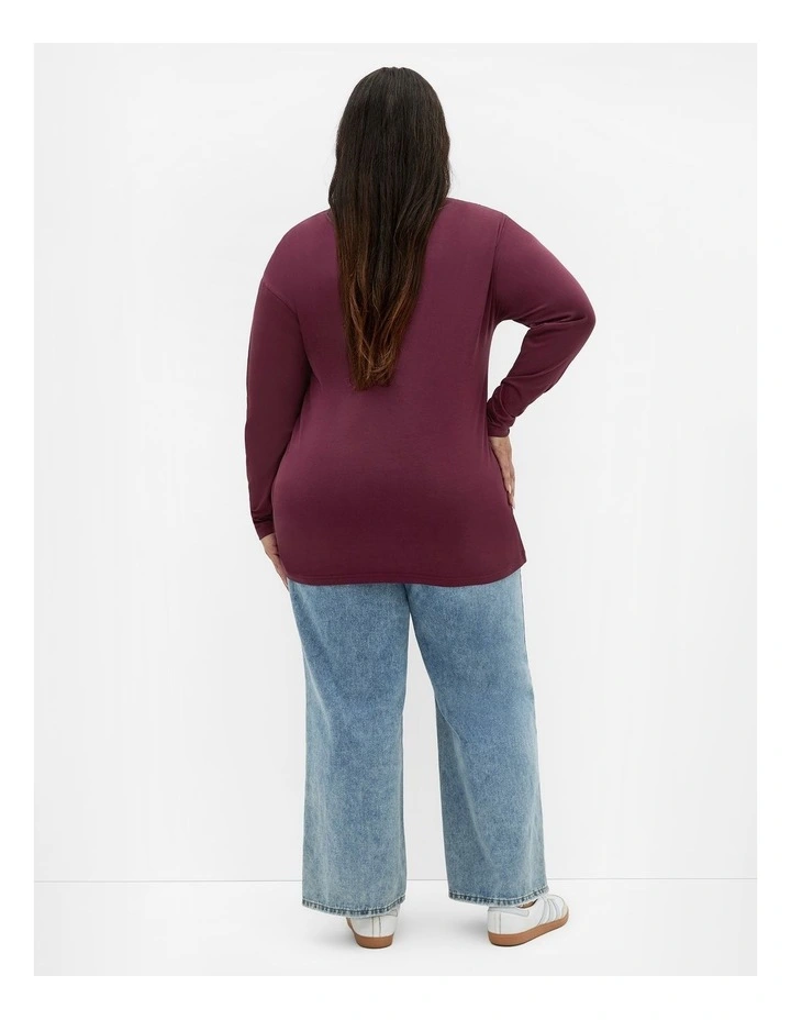 Oversized Amsterdam Long Sleeve Cotton Tee in Dark Cherry image 2