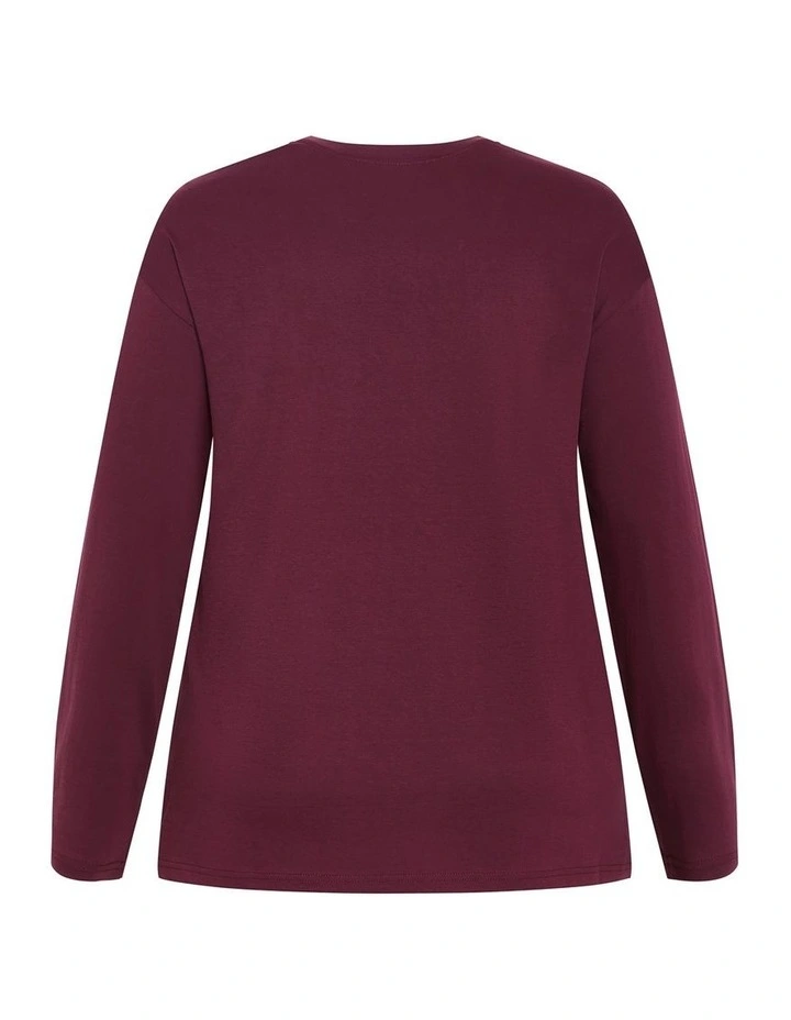 Oversized Amsterdam Long Sleeve Cotton Tee in Dark Cherry image 4