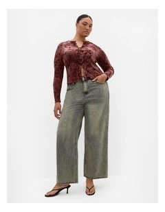 Devore Flock Print Top in Choc Cherry